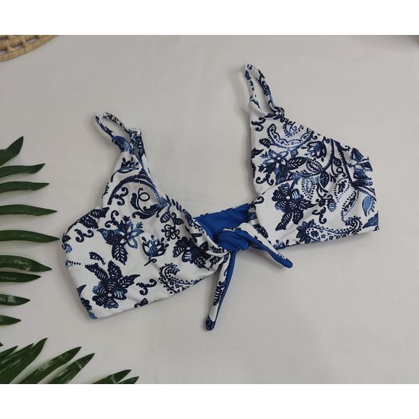Top Laço Floral Azul