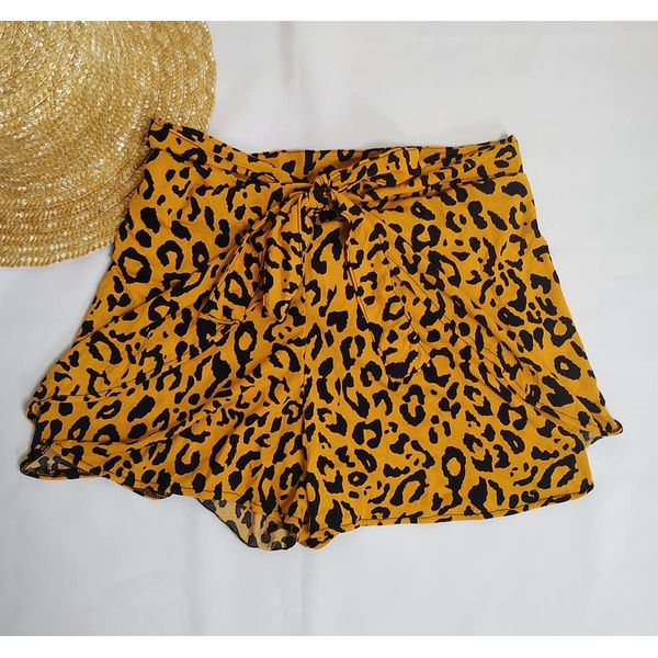 Short Transpassado Animal Print Mostarda