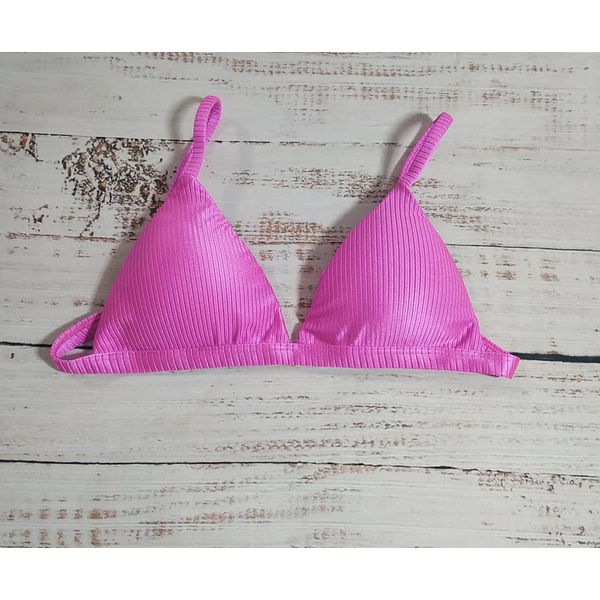 Top Triângulo Fixo Rosa Canelado
