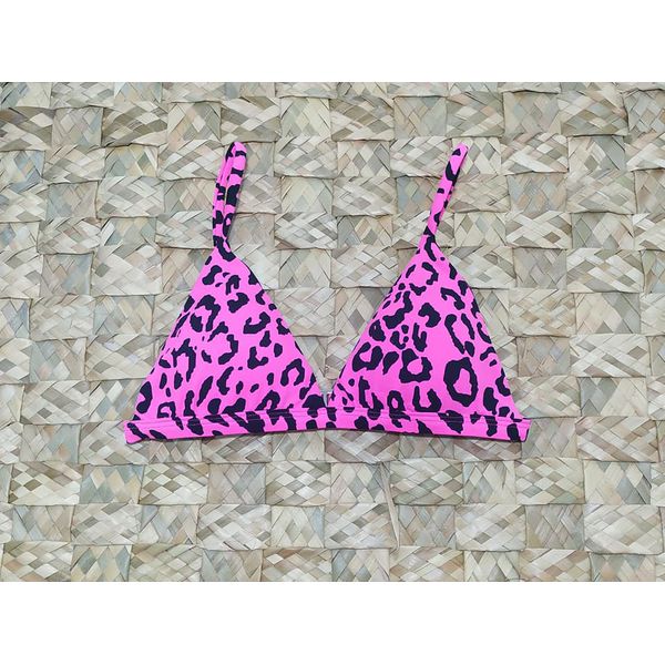 Top Triângulo Fixo Animal Print Rosa