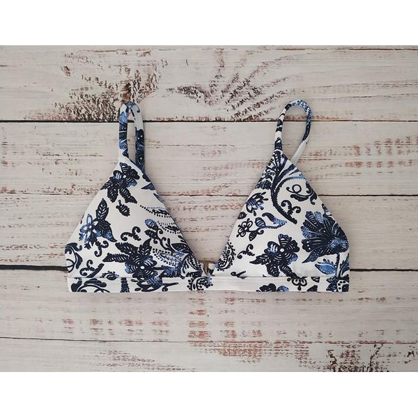 Top Triângulo Fixo Floral Azul