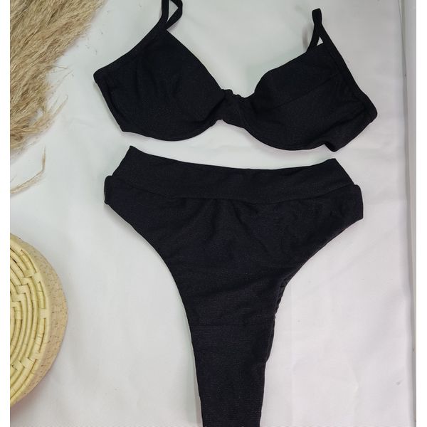 Conjunto Meia Taça + Hot Pants Lurex Preto