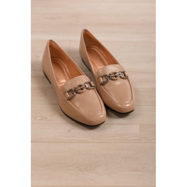 Mocassim Loafer Fivela Quadrada Super Confortável_3177- Nude