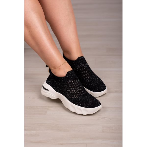Tênis Knit meia, brilhos e c/ Sola alta especial