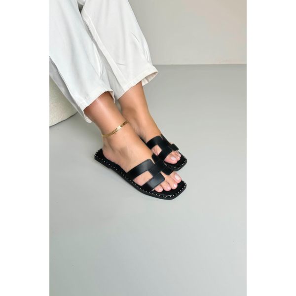 Sandália Rasteira H Cravejada_3338- Preto