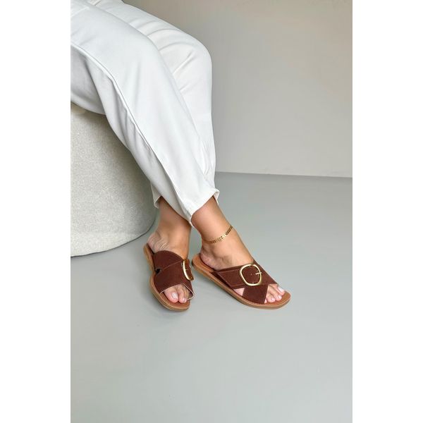 Sandália Rasteira Max Fivela_3340- Marrom