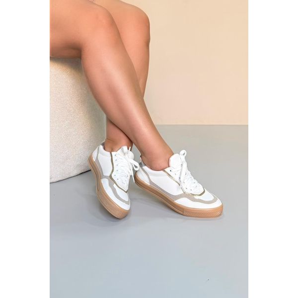 Tênis Mega Confortável Viés Color Sola Caramelo_3360- Branco/Bege