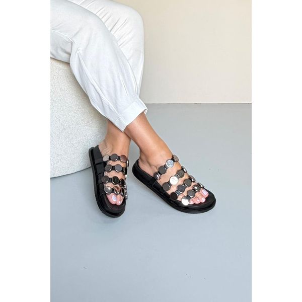 Sandália Papete em Couro Medalhas_3438- Preto 