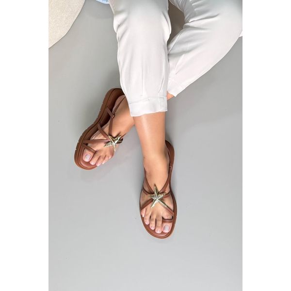 Sandália Papete Estrela_3480- Caramelo