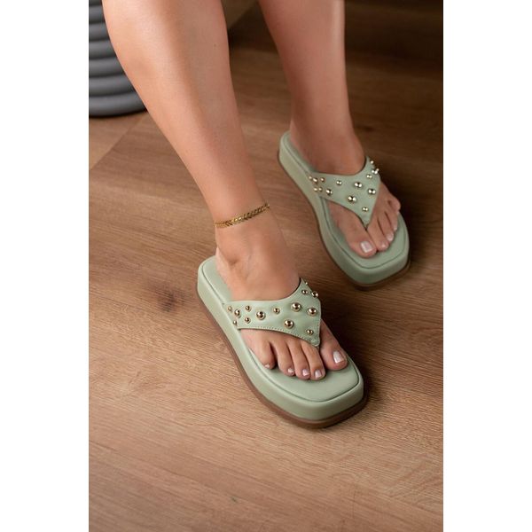 SANDÁLIA FLATFORM DEDO BOLAS TIRA CAVADA_2044 - VERDE