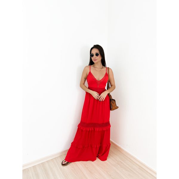Vestido de renda vermelho on sale