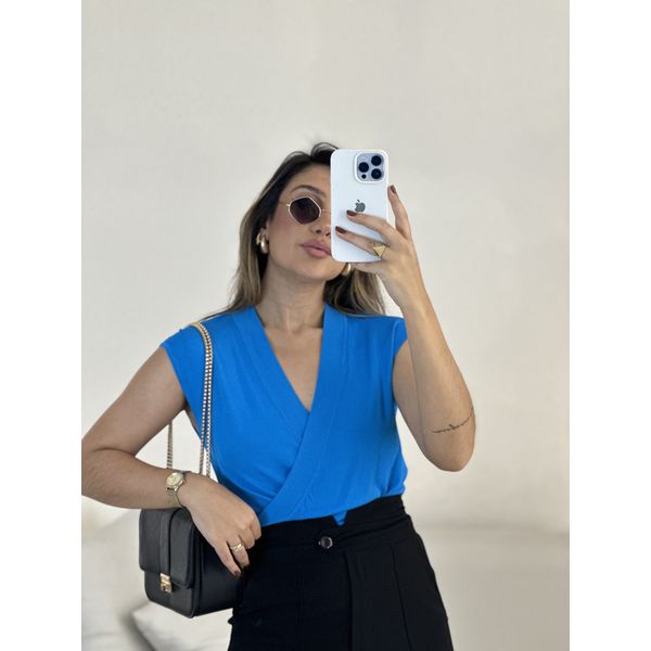 BLUSA TRESPASSADA TRICOZINHO AZUL