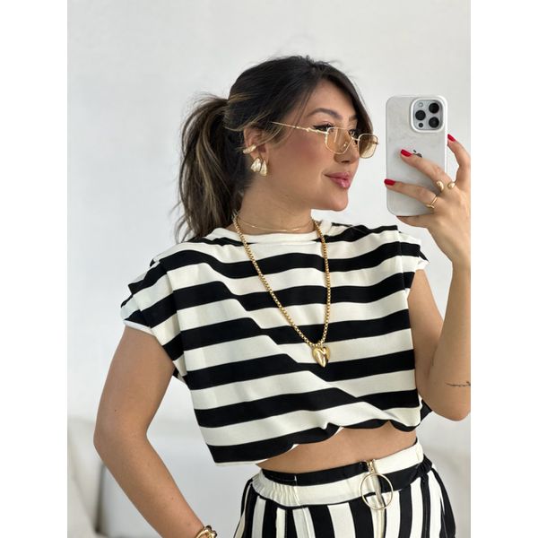 BLUSA LUNA LISTRAS PRETA