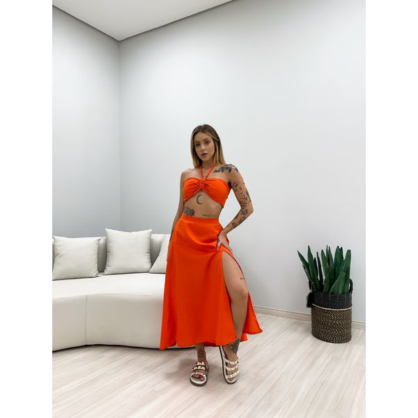 CONJUNTO MILENA SAIA MIDI LARANJA