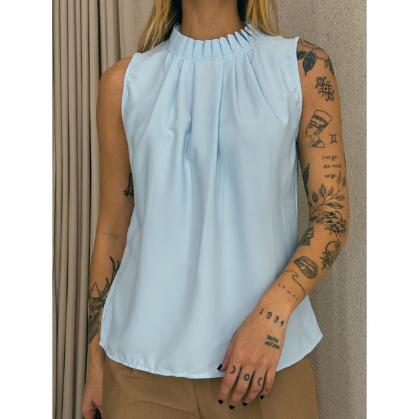 BLUSA LAVÍNIA GOLA DRAPEADA BABY BLUE