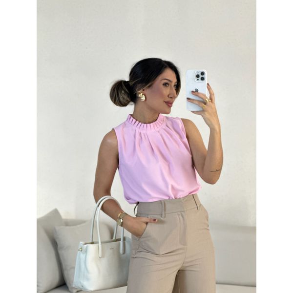 BLUSA LAVÍNIA GOLA DRAPEADA BABY PINK