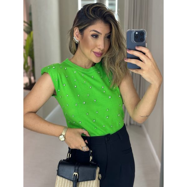 BLUSA TRICOT STRASS VERDE