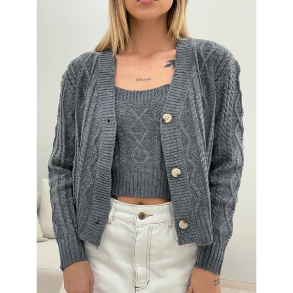 CONJUNTO LAÍS TOP CARDIGAN CINZA