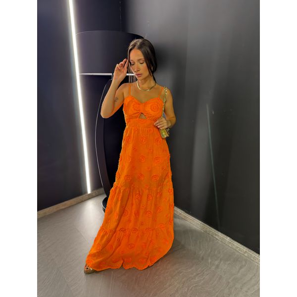 Vestido renda laranja store