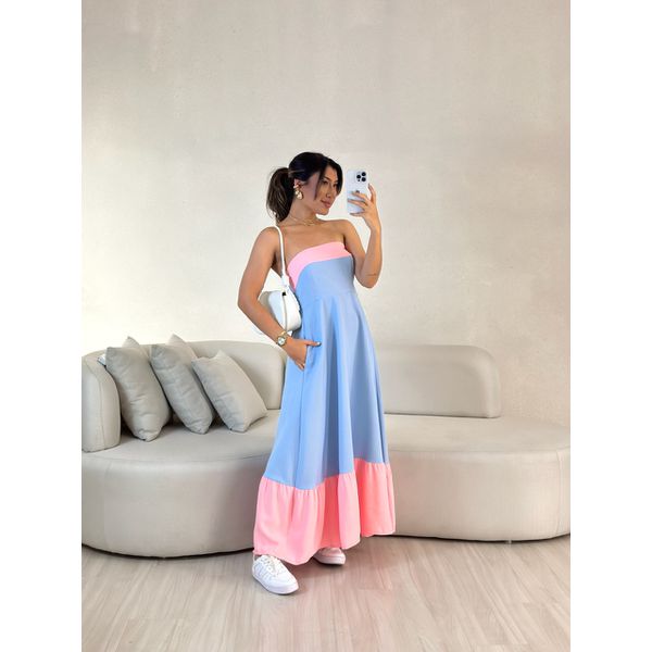 VESTIDO BICOLOR TOMARA QUE CAIA BABY BLUE