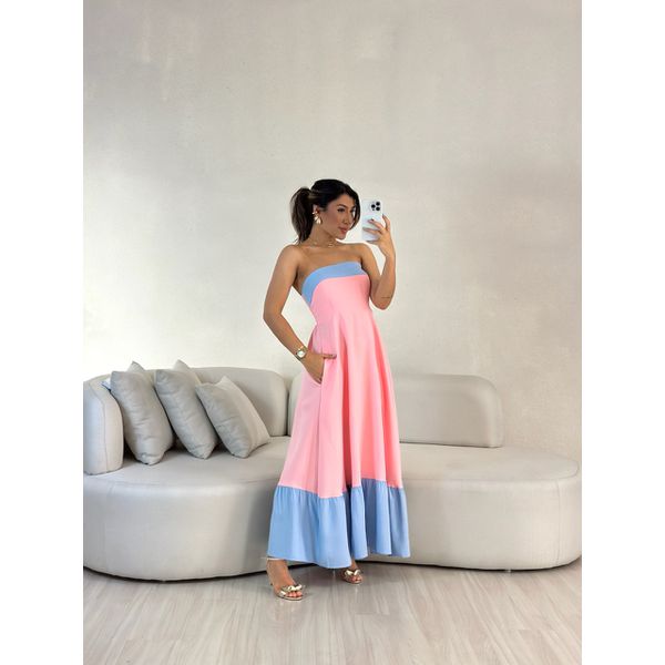 VESTIDO BICOLOR TOMARA QUE CAIA BABY PINK