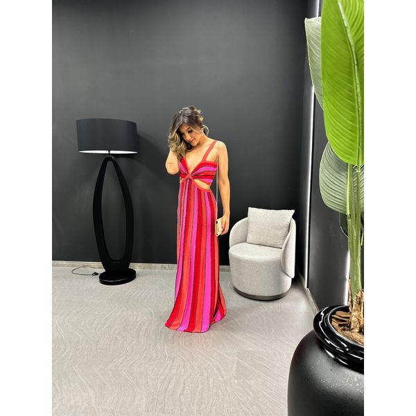 Vestido de top tricot longo rosa