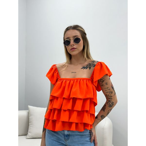 BLUSA BABADO LASTEX LARANJA