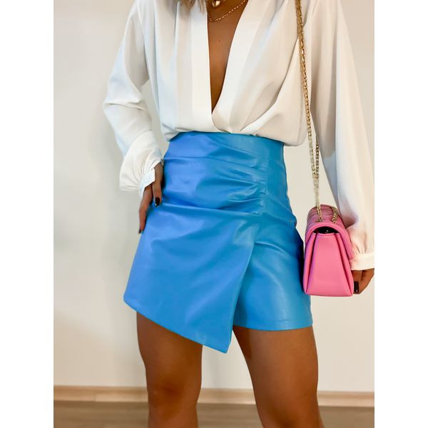 Saia shop couro azul