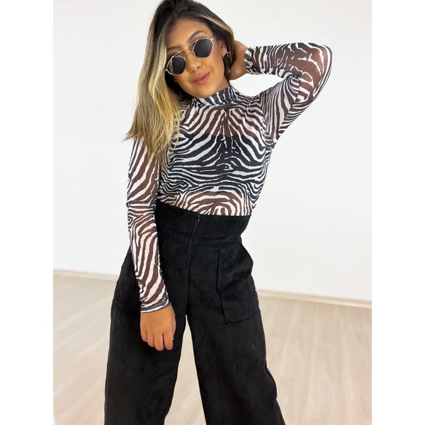 Blusa Tule Zebra Preta/branca