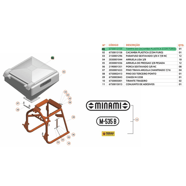 TAMPA DA CACAMBA PLASTICA MINAMI M-535 6750013159 M 535 B