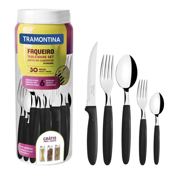 FAQUEIRO ACO INOX 30 PCS IPANEMA PRETO TRAMONTINA 