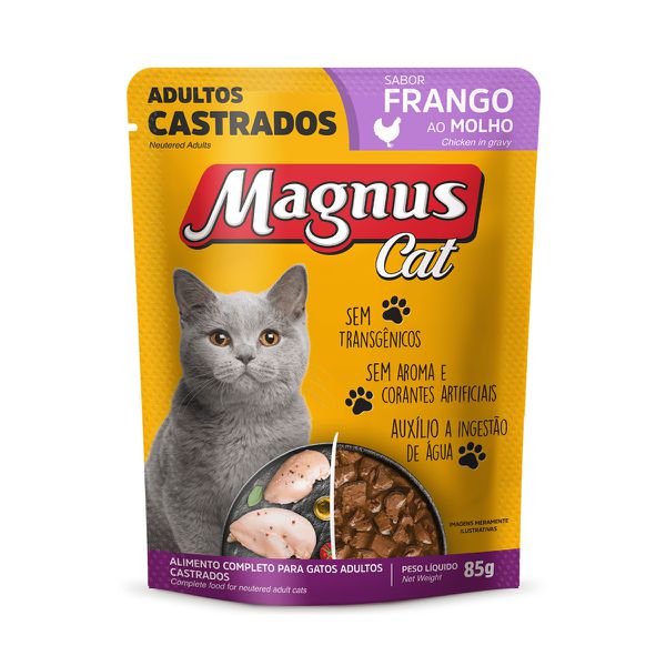Ração Úmida Sachê 85g Magnus Cat - Gatos Castrados Sabor Frango 