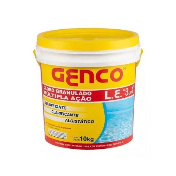 Cloro Para Piscina Estabilizado 3 Em 1 Múltipla Ação 10 Kg - Genco