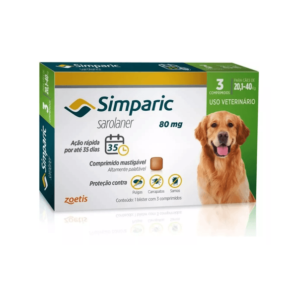 Simparic 80mg 20,1 A 40kg - Caixa C/ 3 Comprimidos