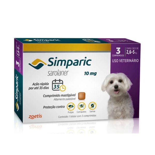 Simparic Cães 2,6 A 5 Kg 10 Mg Caixa 3 Comprimidos - Zoetis