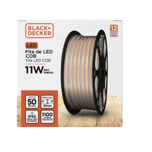 Fita Led Cob 220V 4000K 11W 1100 Lúmens 8mm rolo 50m IP65 Black+Decker - BLACK+DECKER-603228