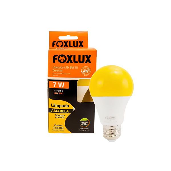 LAMPADA LED BULBO COLORIDA 7W AMARELA FOXLUX 