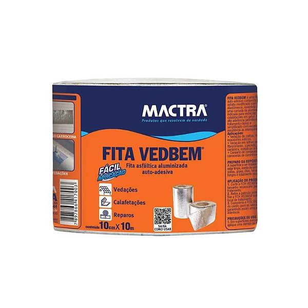 VEDABEM FITA 10MMX10M ALUMINIO CORAL MACTRA