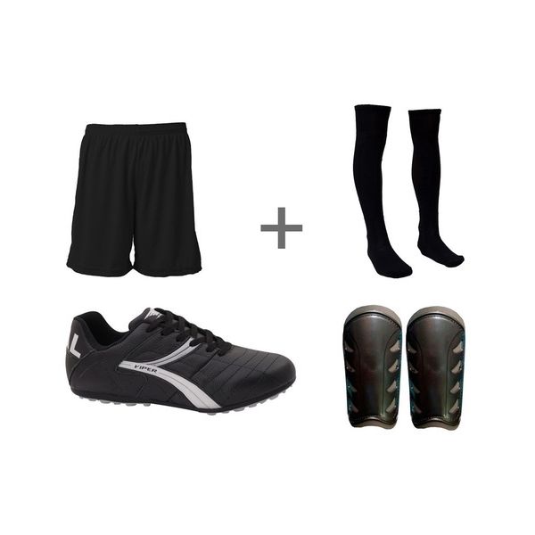 Kit Futebol Society Adulto Meião Chuteira Em Couro Caneleira 