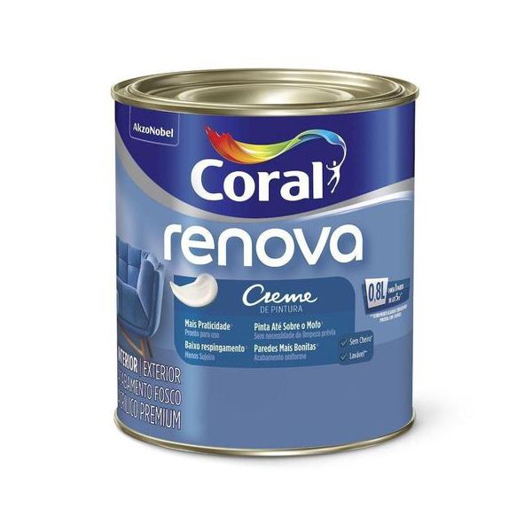 TINTA ACRÍLICO FOSCO BRANCO NEVE RENOVA PAREDES E TETOS 0,8L CORAL