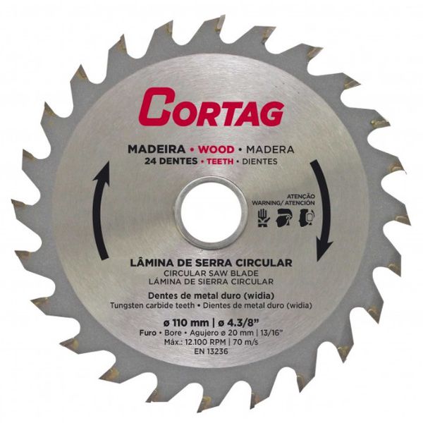 Disco Serra Madeira 4.3/8 - 110MM 24 Dentes - Cortag