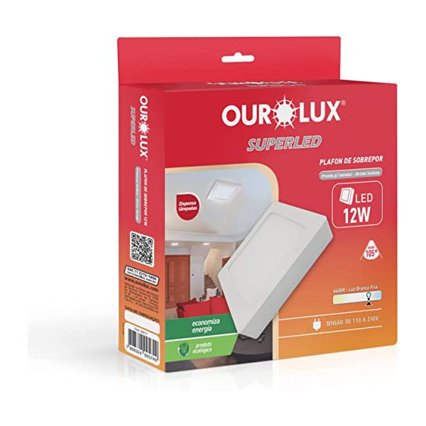 Painel Led Sobrepor Quadrado 12W Luz Branca 6400k - Ourolux