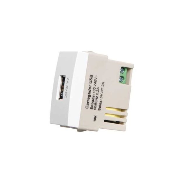 Sleek Branco Módulo Tomada Carregador USB Bivolt 2A - Margirius