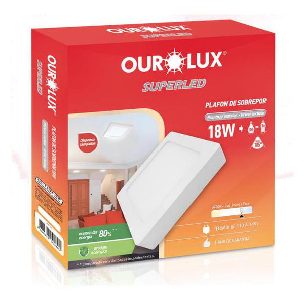 Painel Led Sobrepor Quadrado 18W Luz Neutra 4000K - Ourolux