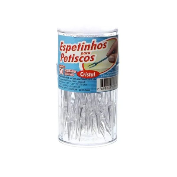 Espetinho Plástico Transparente para Petisco Plastilânia - 50 Unidades