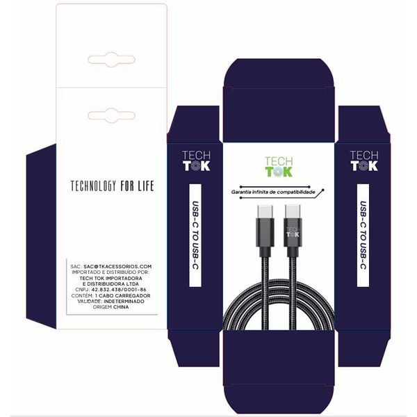 Lançamento: Cabo TECH TOK USB-C / USB-C - 1M