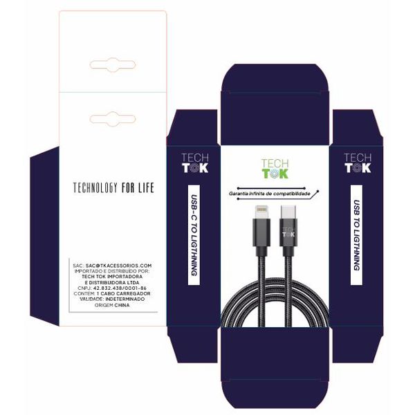 Lançamento: CABO TECH TOK USB-C / LIGHTNING - 1M