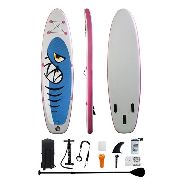 Prancha de Stand Up Paddle Inflável Com Motor e Remo Tubarão/Rosa