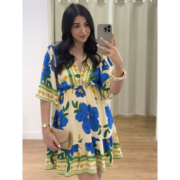 Vestido Floral Azul/Amarelo