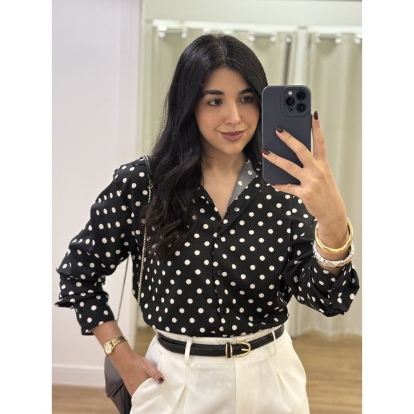 Camisa Poá Preta/Branco